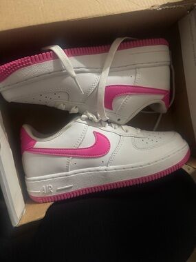 Kids White Sneakers with Hot Pink Accent
